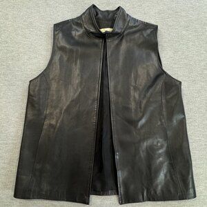 Sibylle Lyn Womens Black Leather Vest Mock Neck Lined Custom Size Spec Biker